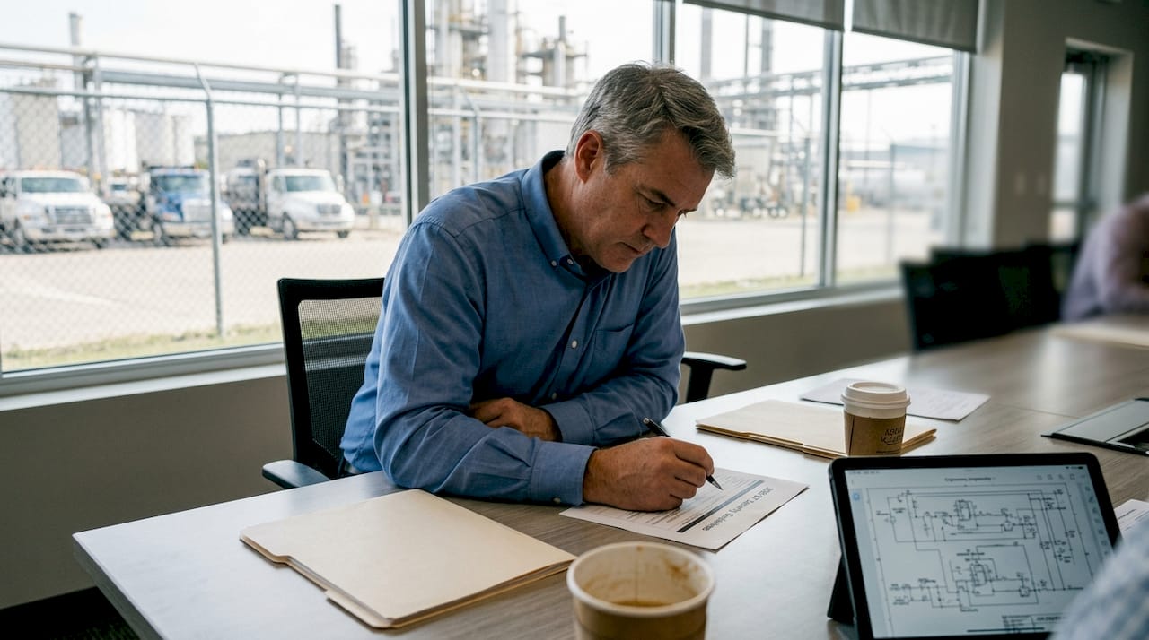 Industrial manager reading OT security guidelines