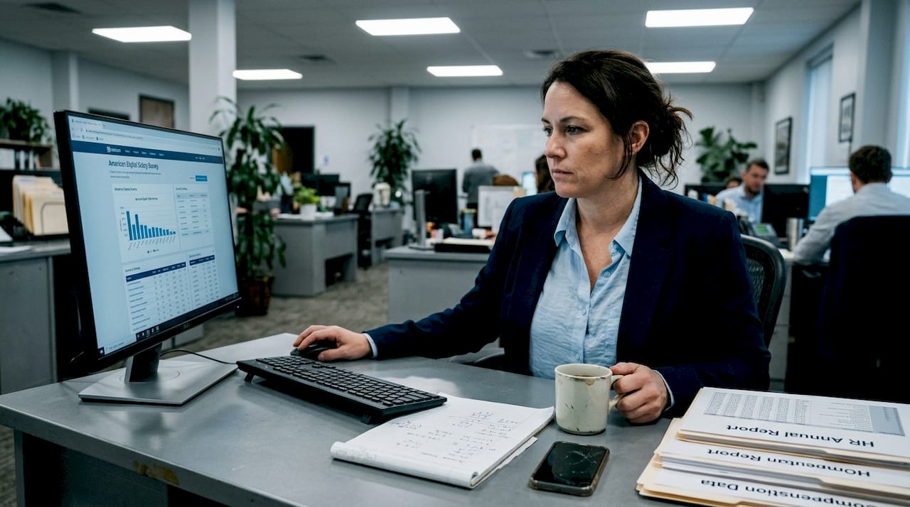 Security manager checks digital salary survey results