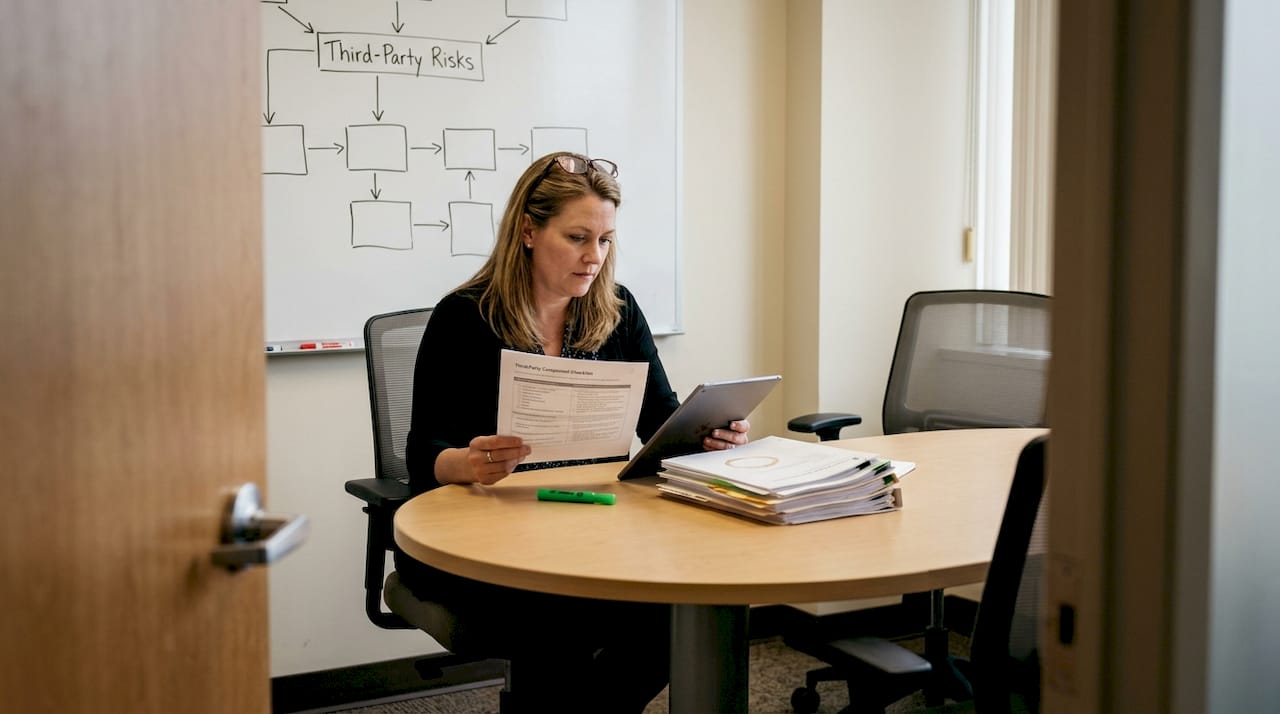 Compliance manager auditing third-party risk list