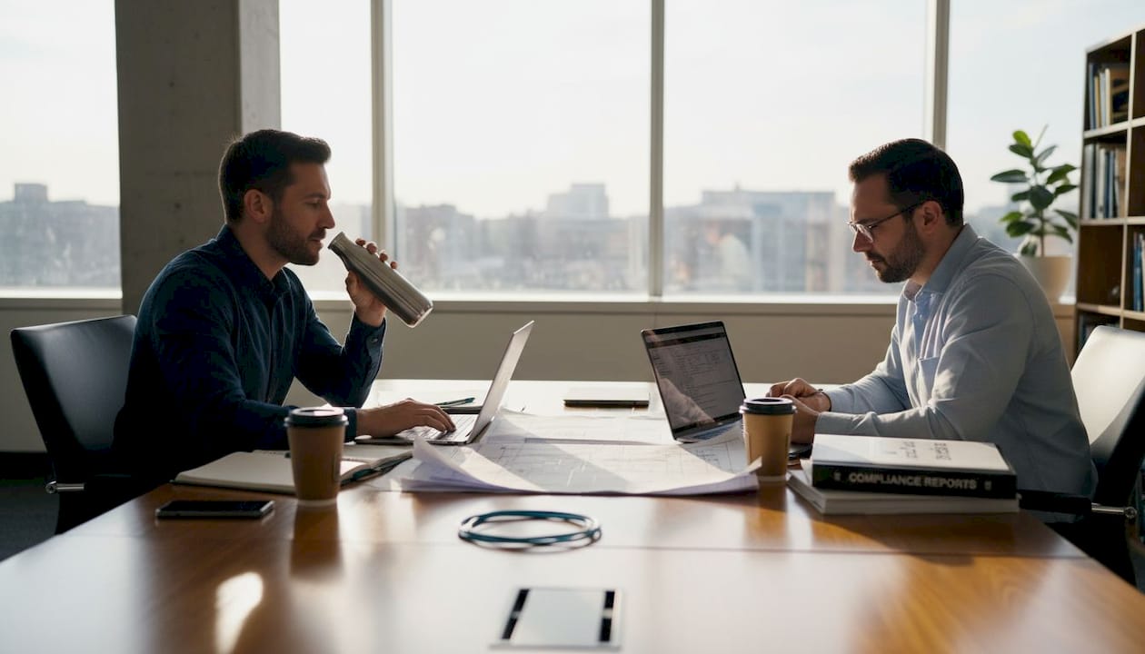 Network engineers reviewing secure network blueprint