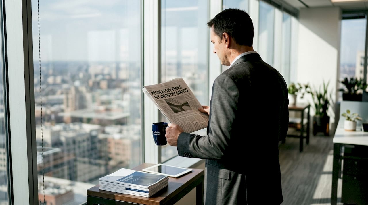 Executive reading news on compliance risk