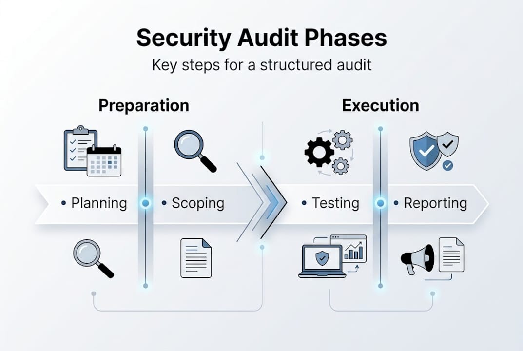 Infographic shows security audit phase overview