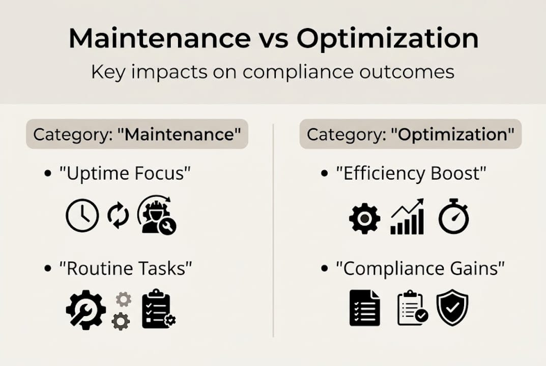 Infographic contrasting maintenance and optimization impacts