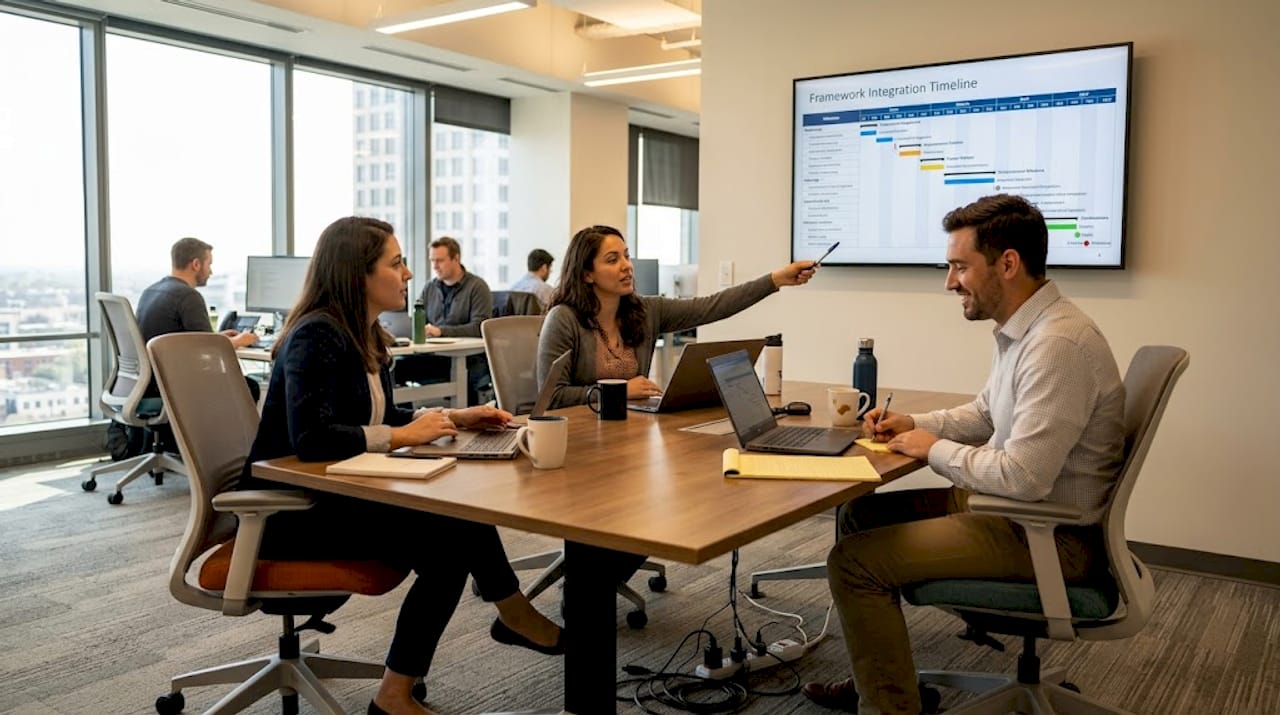 Cybersecurity team meeting about integration timeline