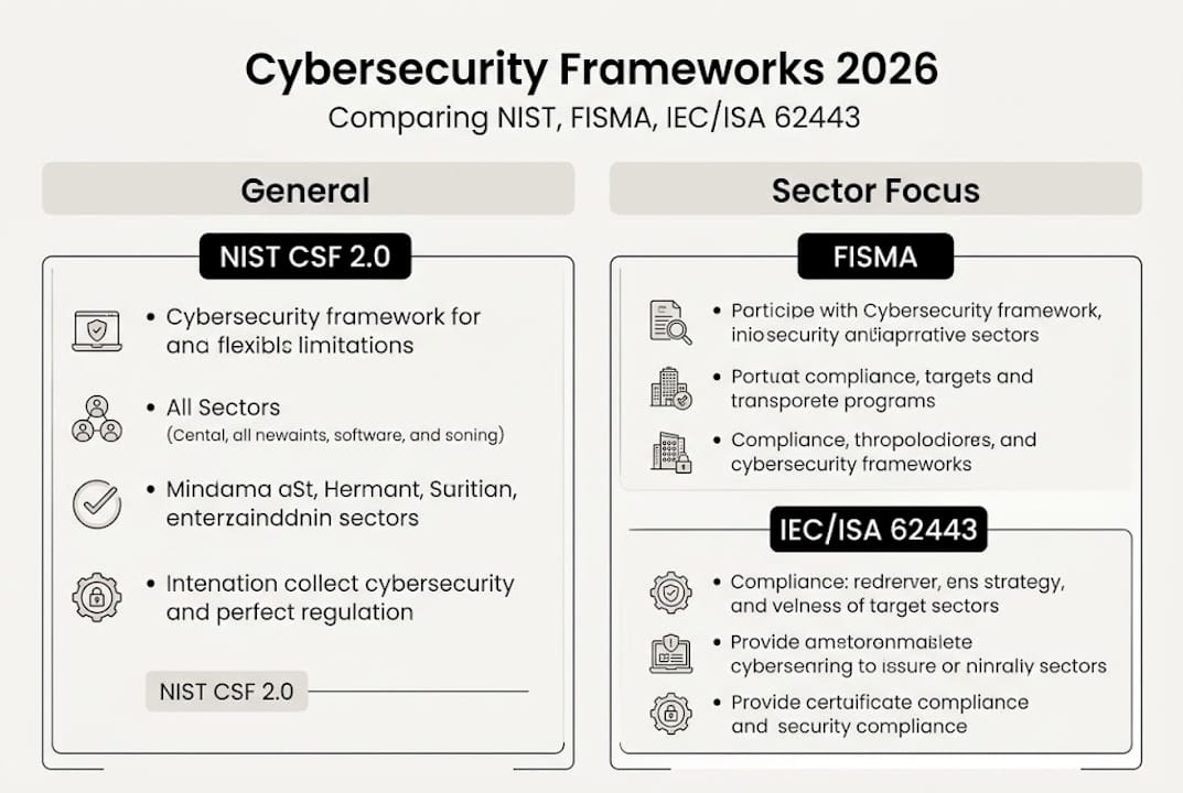 Infographic comparing cybersecurity frameworks in 2026