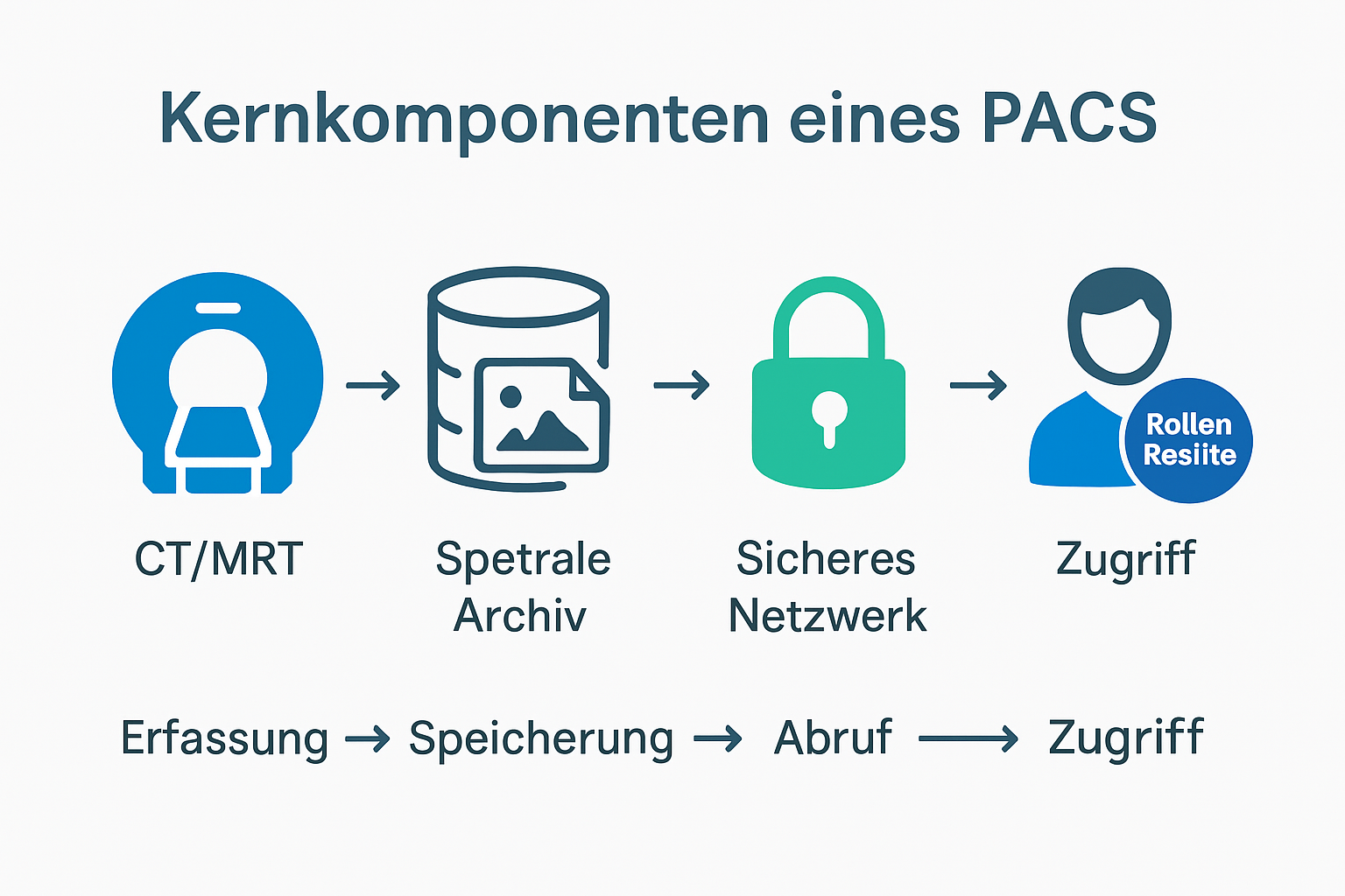 Infografik zu PACS-Technologie Komponenten und Workflow