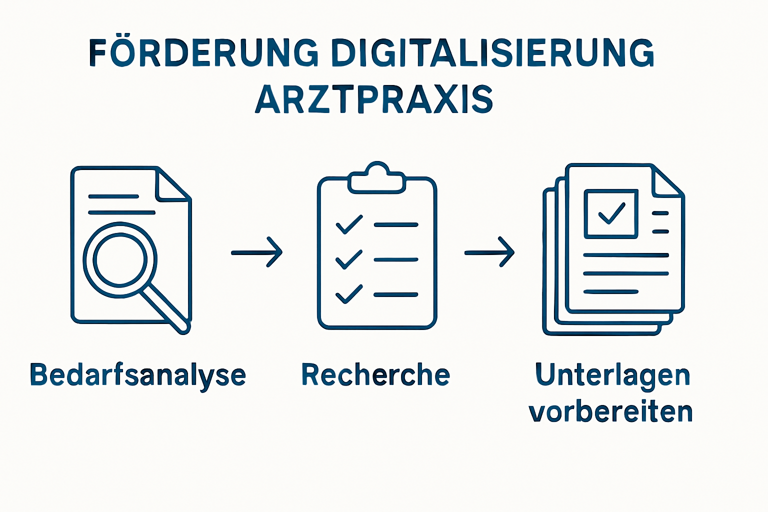 Infographic: three-step workflow for applying for digitalization funding