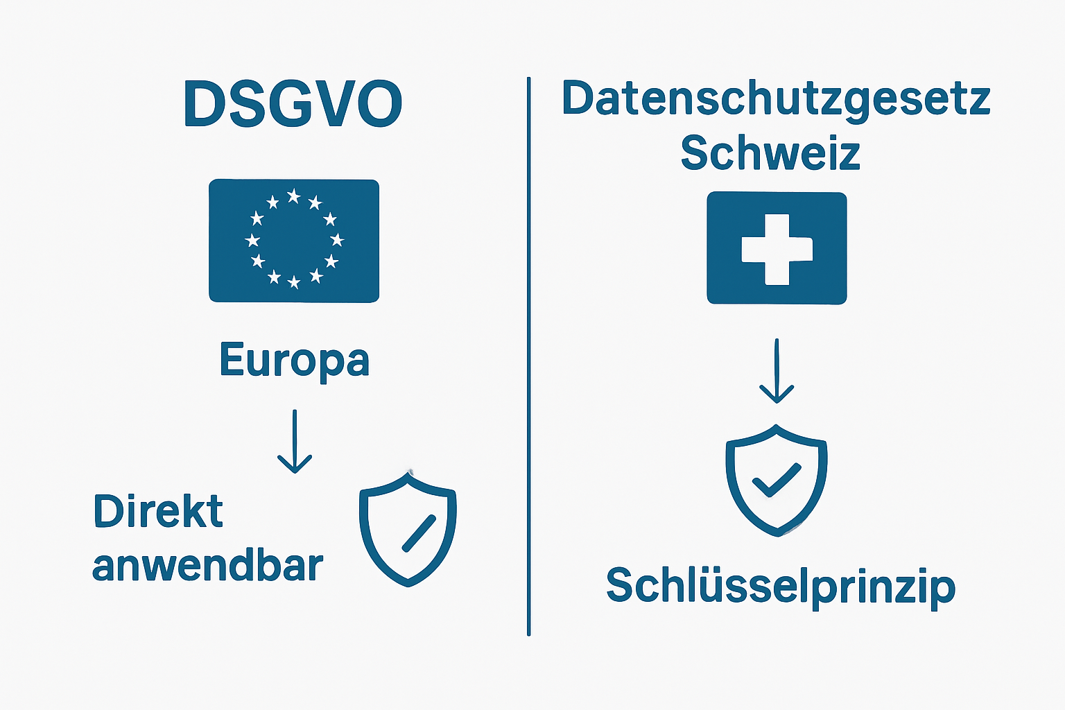 Infographic comparing DSGVO and Schweizer Datenschutzgesetz