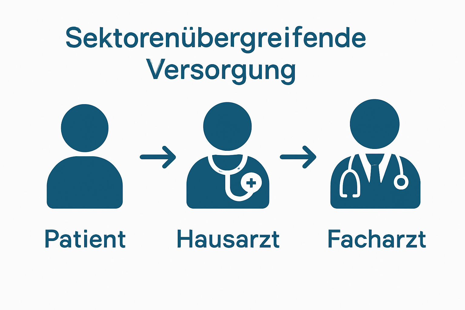 Icons verbinden Patient, Hausarzt und Facharzt, zeigen nahtlosen Informationsfluss