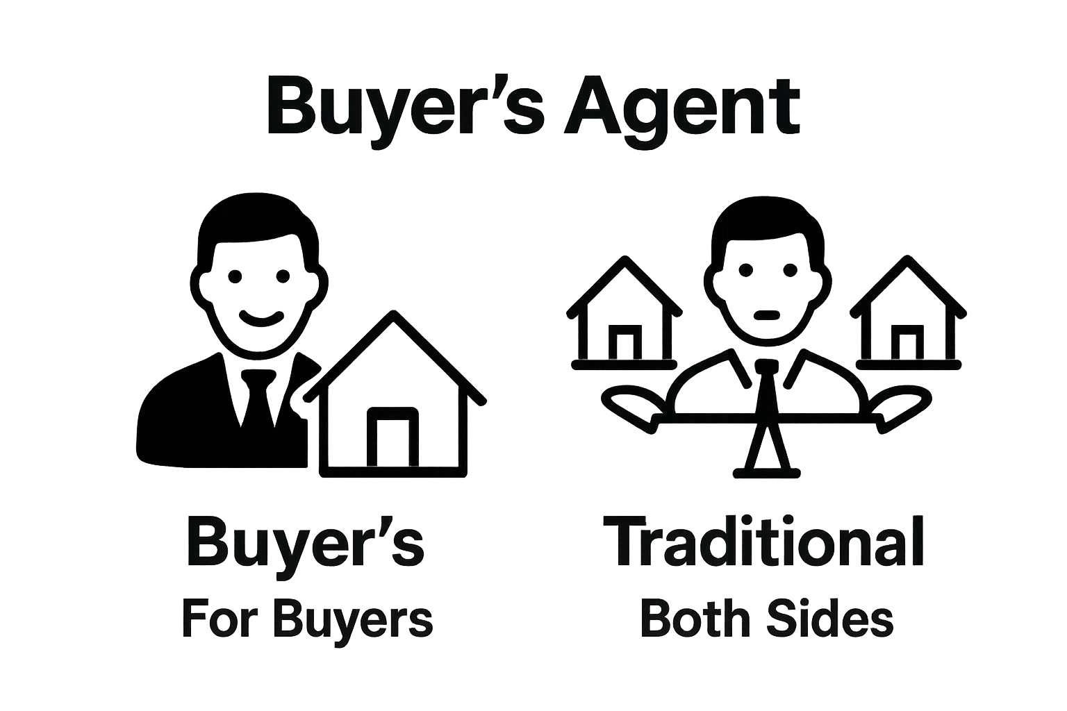 Comparison of buyer’s agent vs. traditional agent roles with icons