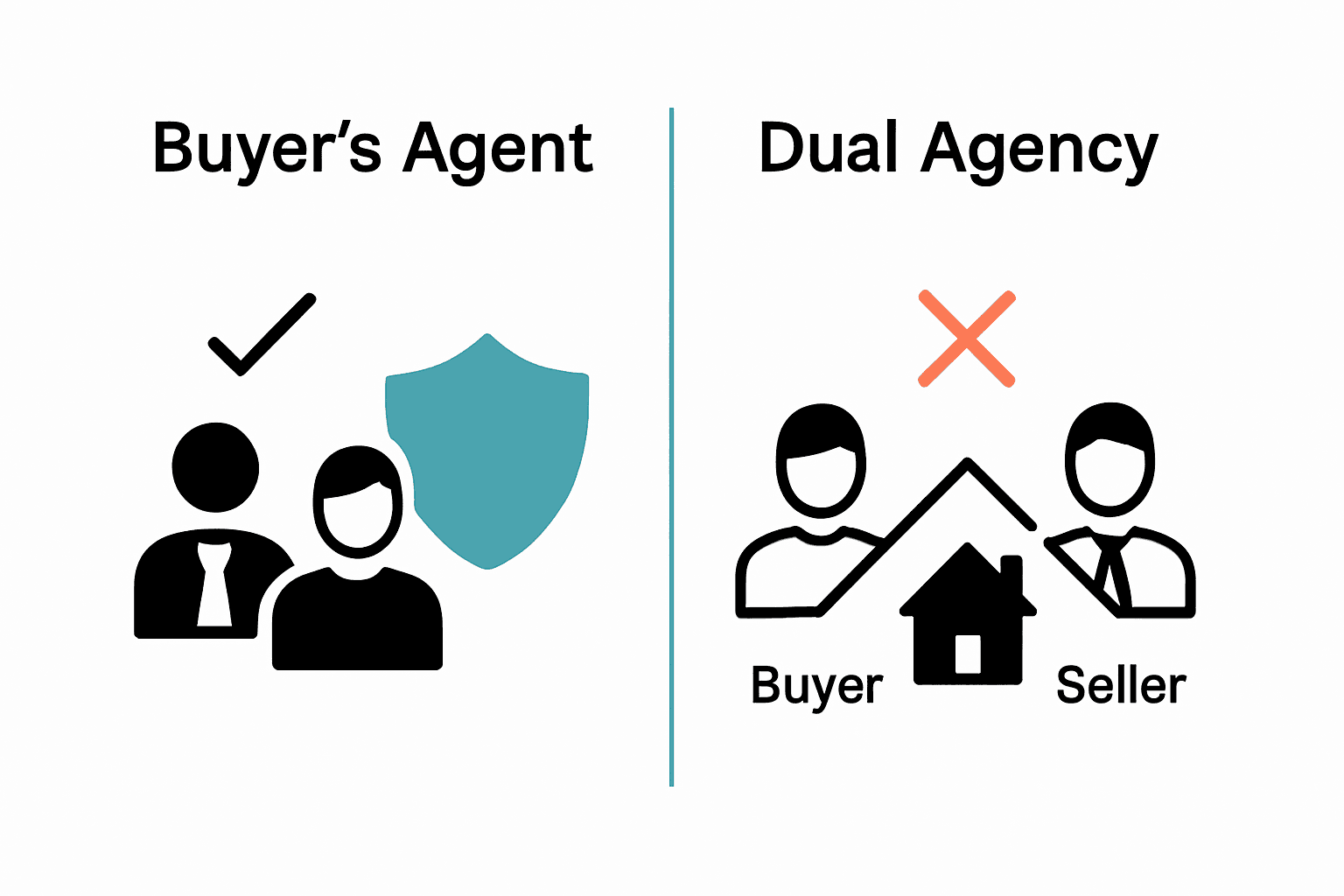 Infographic comparing buyer's agent and dual agency representation