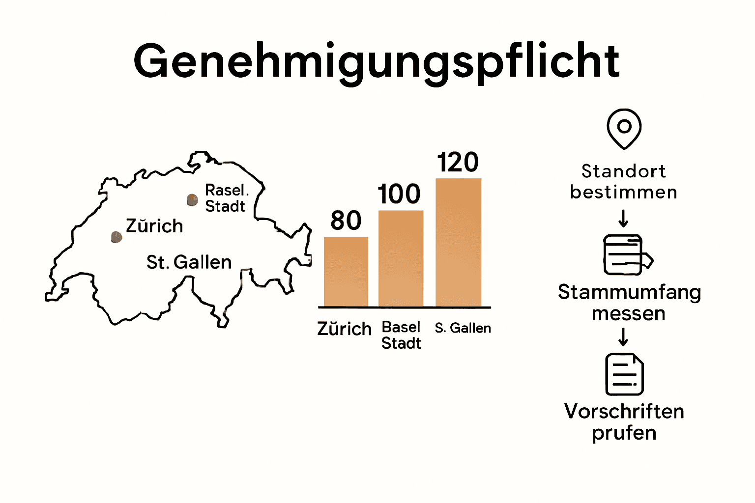 Infografik: Stammumfang und Bewilligungspflicht für Baumfällung in Schweiz