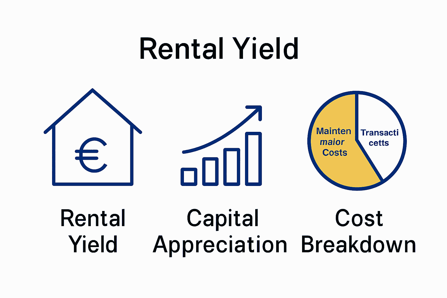 Infographic showing Mallorca investment potential: rental yield, capital appreciation, and cost breakdown.