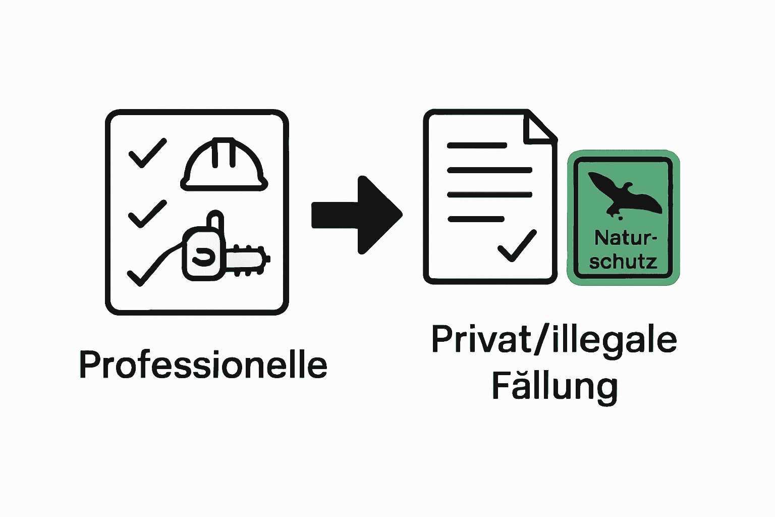 Infografik, die professionelle und private Baumfällung in der Schweiz vergleicht