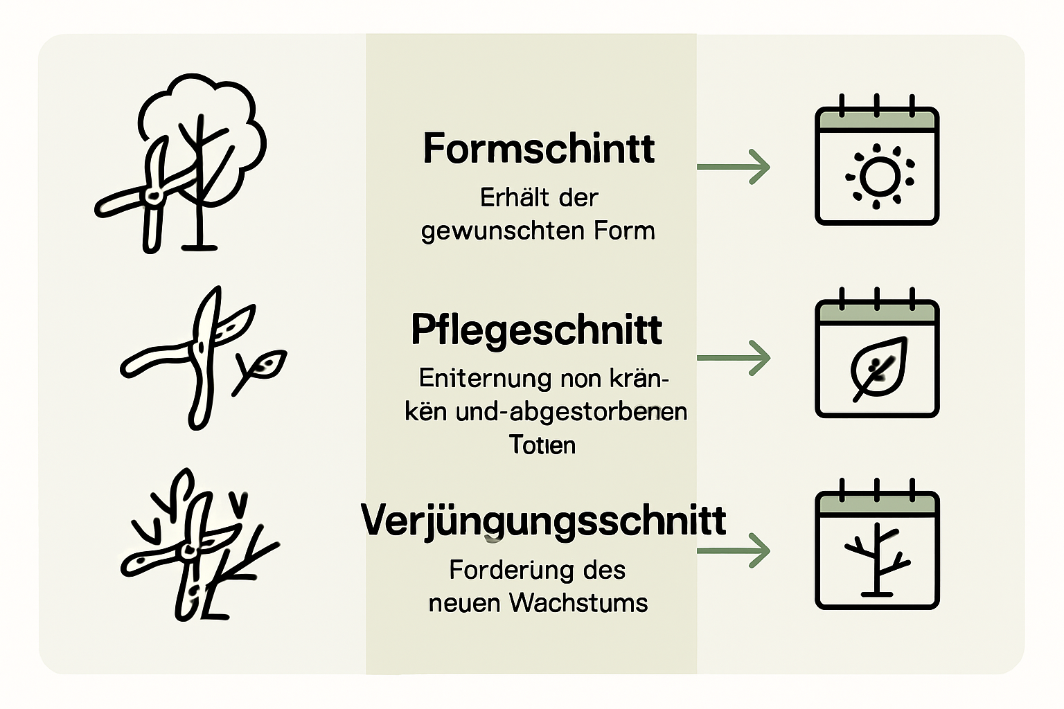 Infografik zu Baumpflege-Schnittarten und deren Anwendung