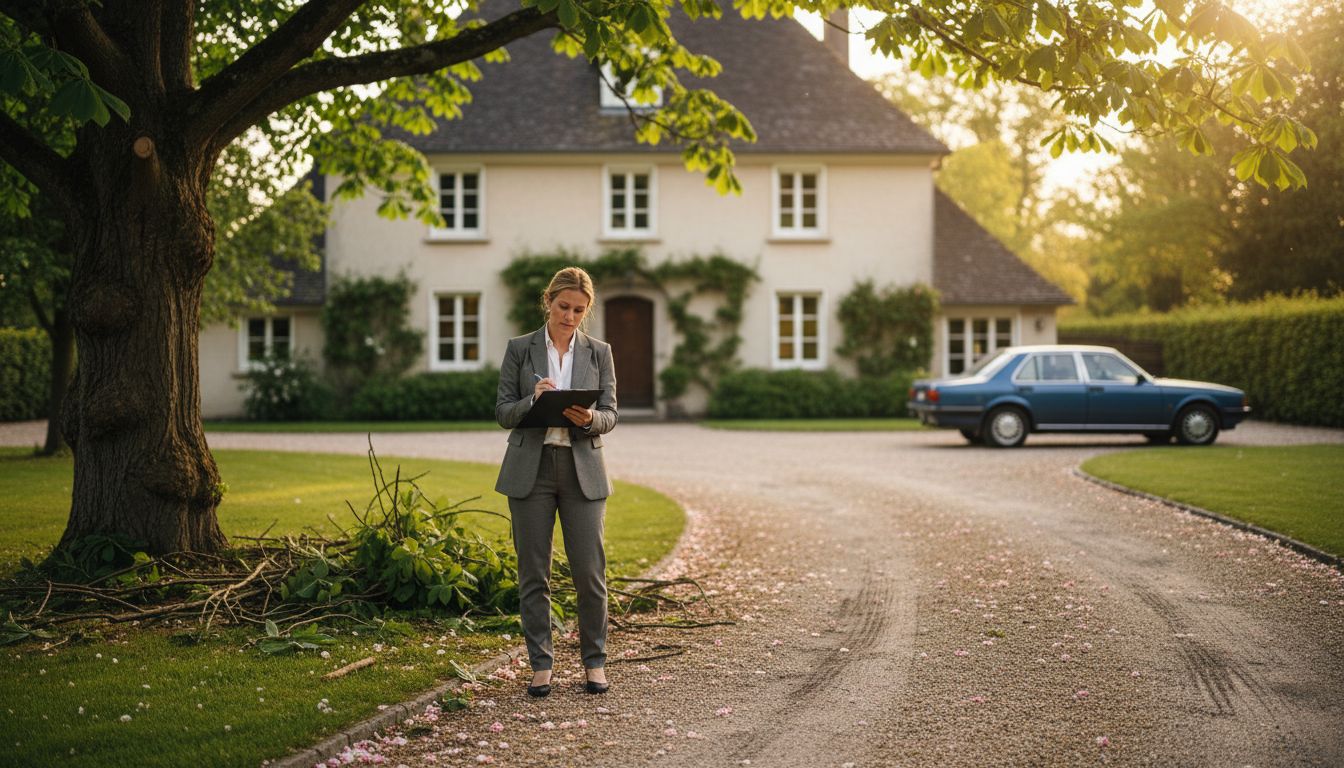 Real estate agent noting tree care benefits
