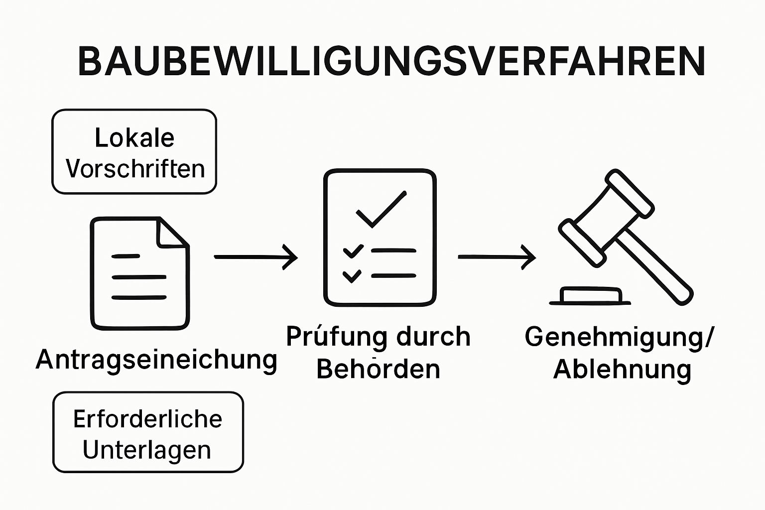 Grafische Übersicht zum Ablauf des Baugesuchs in der Schweiz