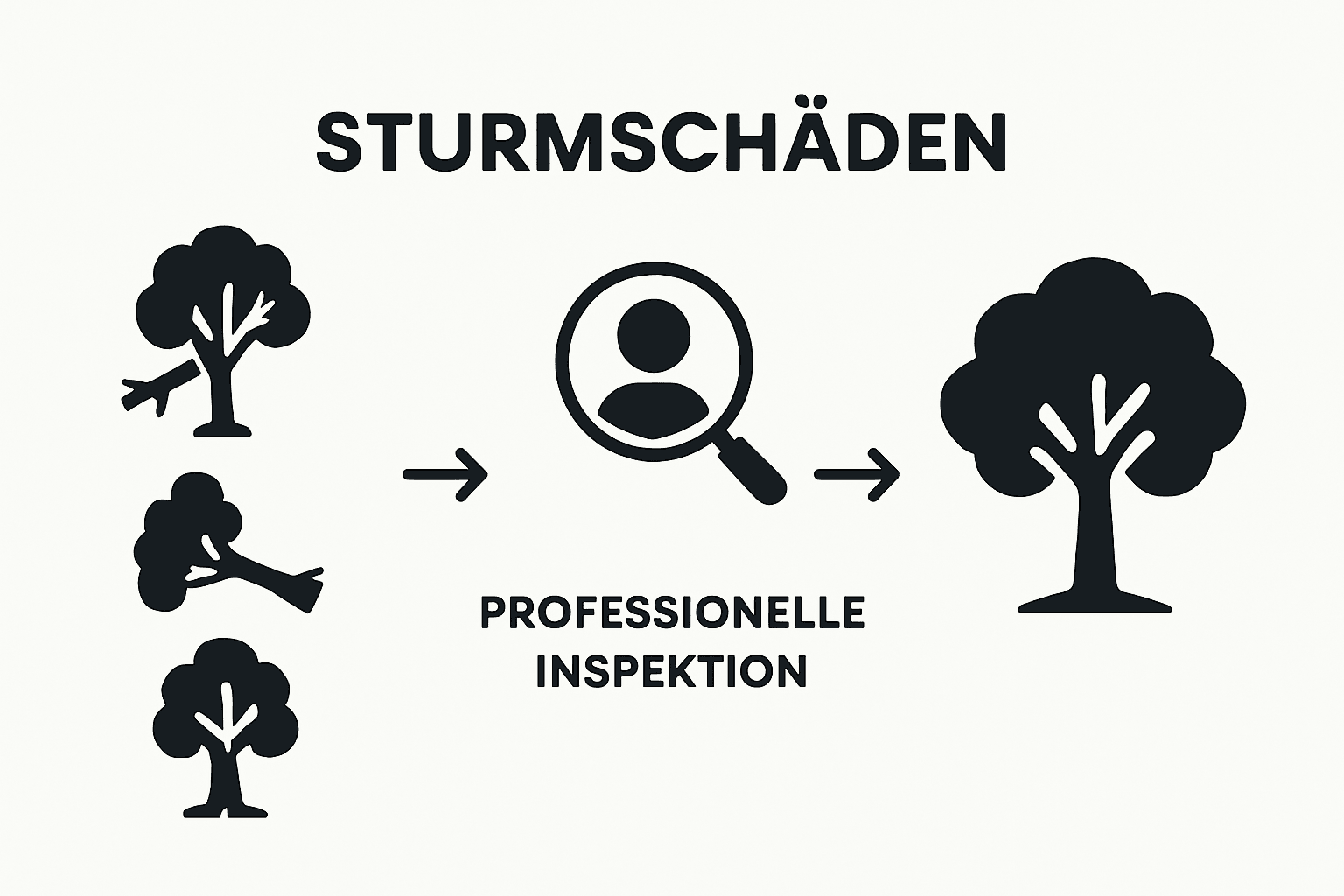 Grafik: Sturmschäden an Bäumen – Risiken erkennen, Bäume richtig kontrollieren und vorbeugen