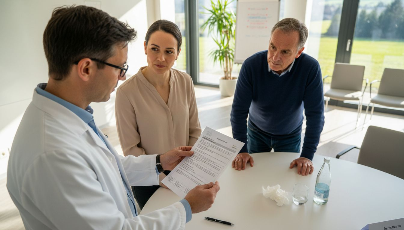 Gemeinsame Besprechung im Team mit Arzt, Therapeutin und Angehörigen