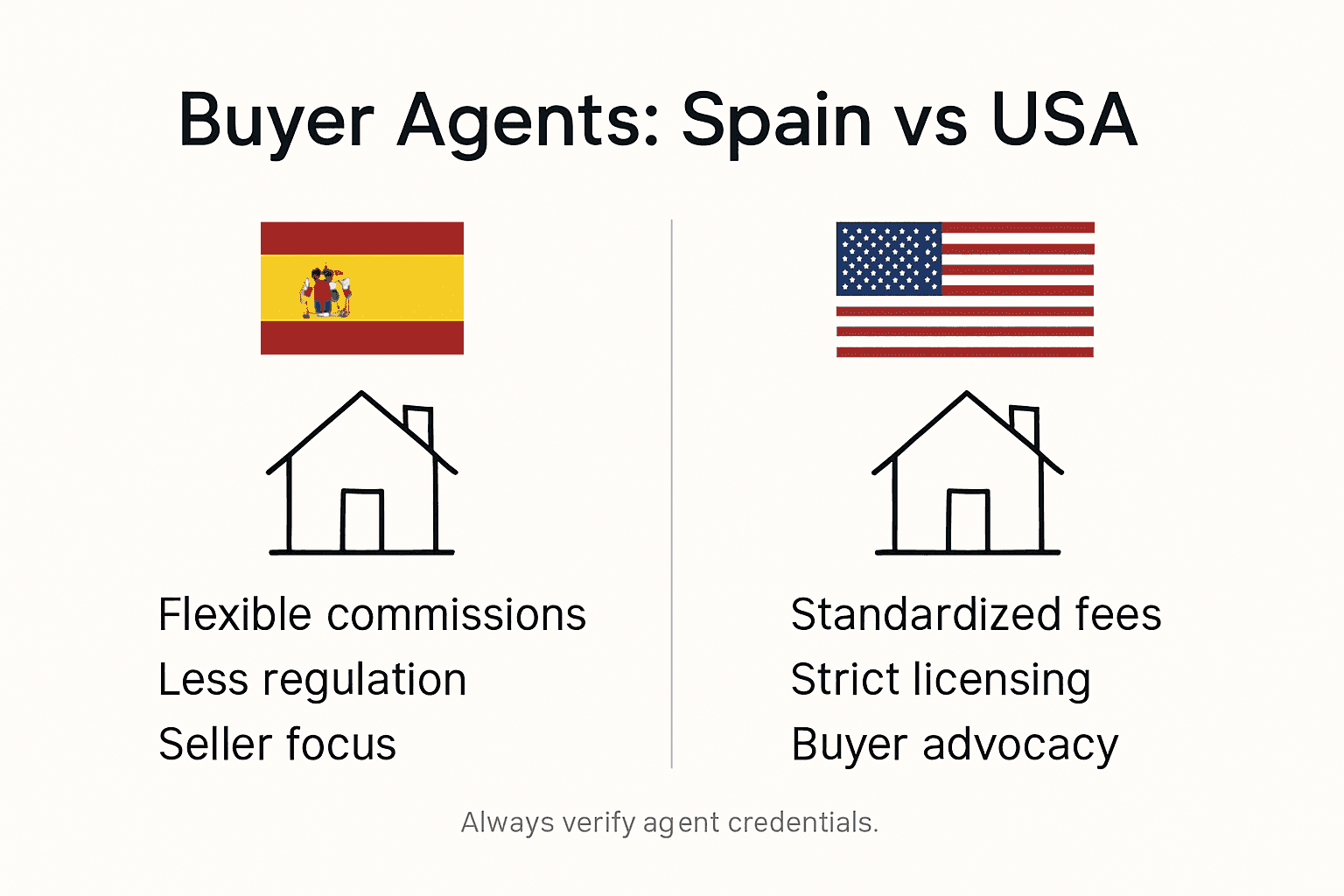 Infographic contrasting Spain and US buyer agents