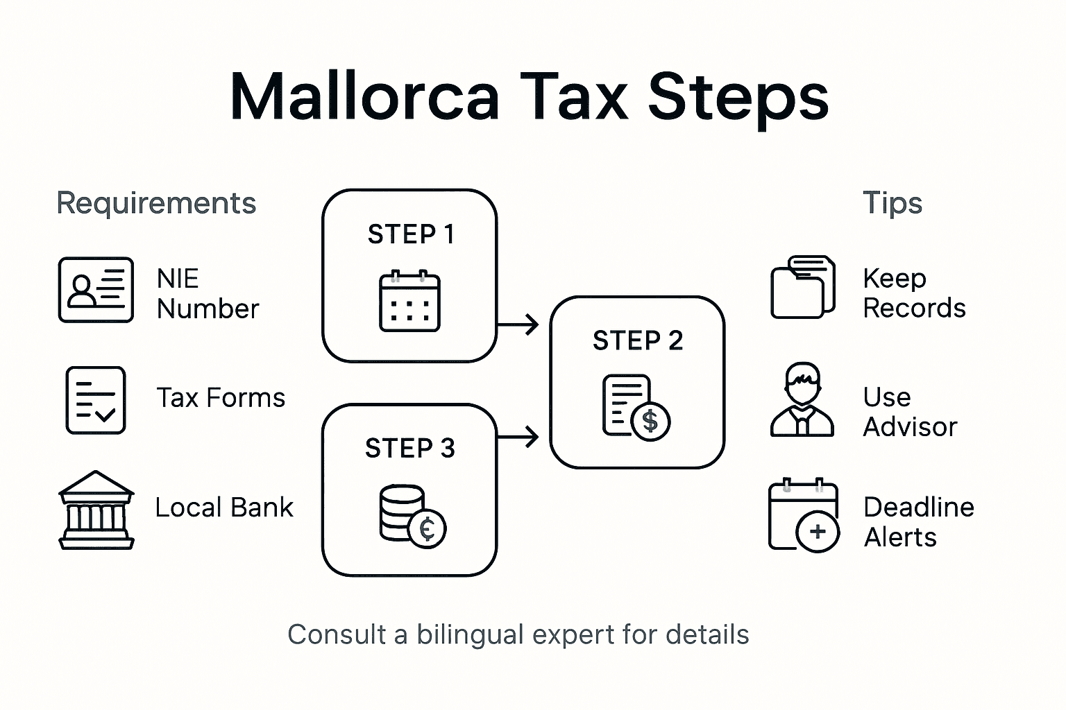 Infographic showing Mallorca property tax steps