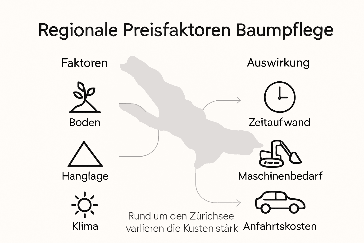 Übersicht: Welche regionalen Faktoren beeinflussen die Kosten für Baumpflege rund um den Zürichsee?