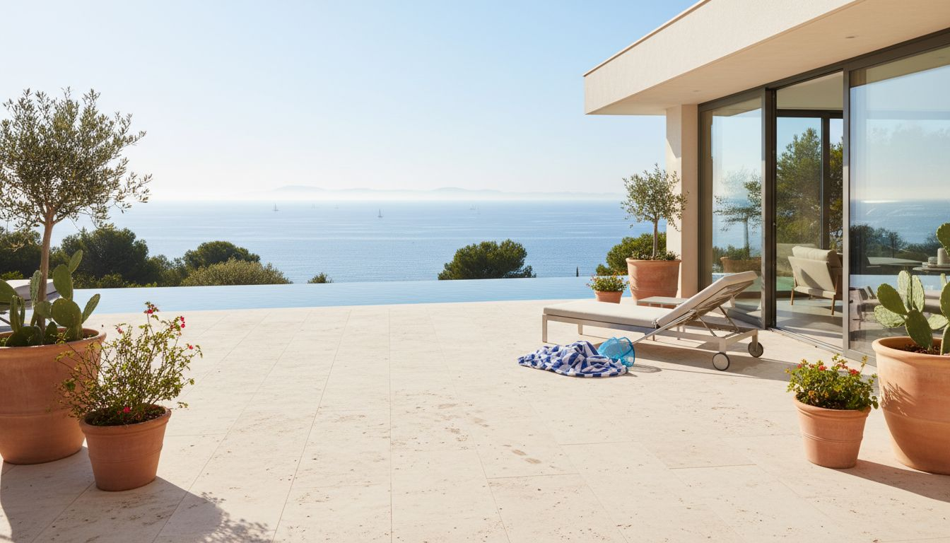 Couple viewing Mallorca villa with sea terrace