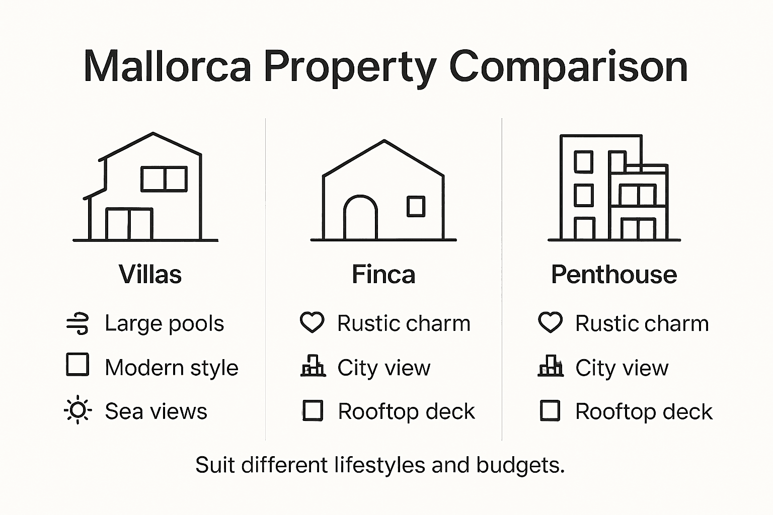 Infographic comparing Mallorca property types