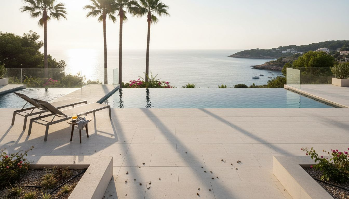 Couple viewing Mallorca luxury villa terrace