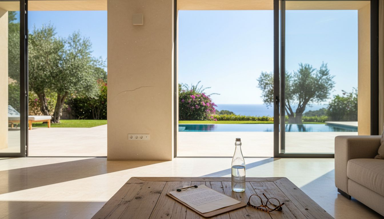 Inspector checks Mallorca villa window detail