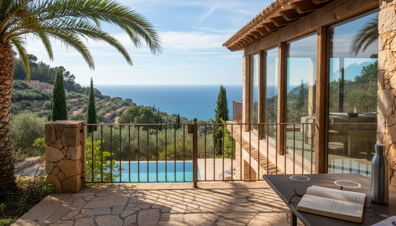 Couple viewing garden and villa in Mallorca