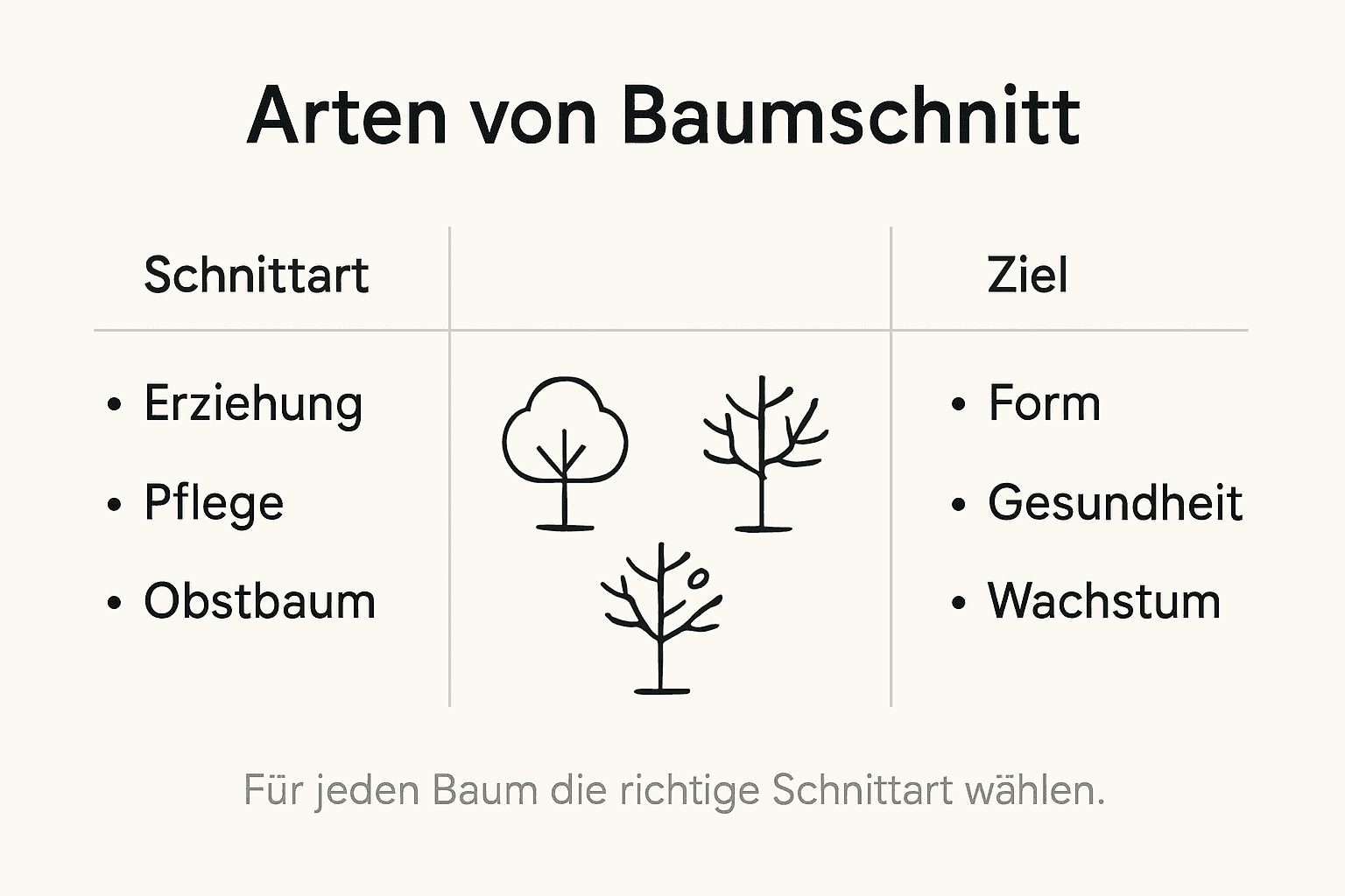 Kompakte Infografik zum Baumschnitt – alles Wichtige auf einen Blick