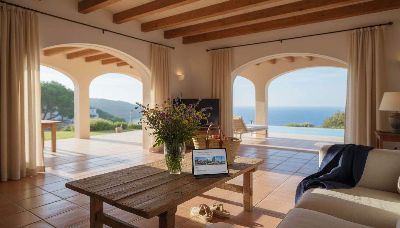 Agent reviewing listings in Mallorca villa