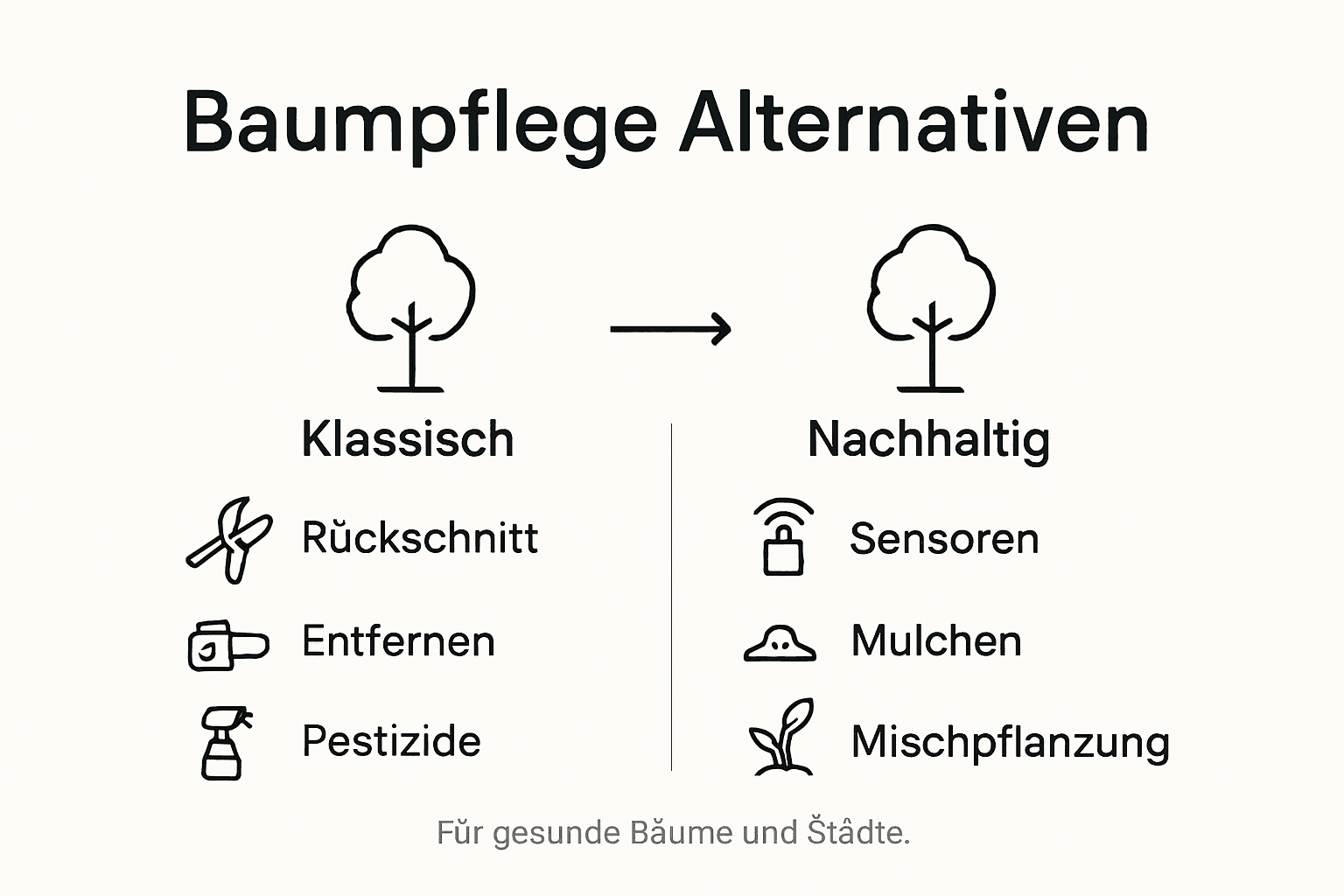 Infografik: Traditionelle Baumpflege im Vergleich zu nachhaltigen Methoden
