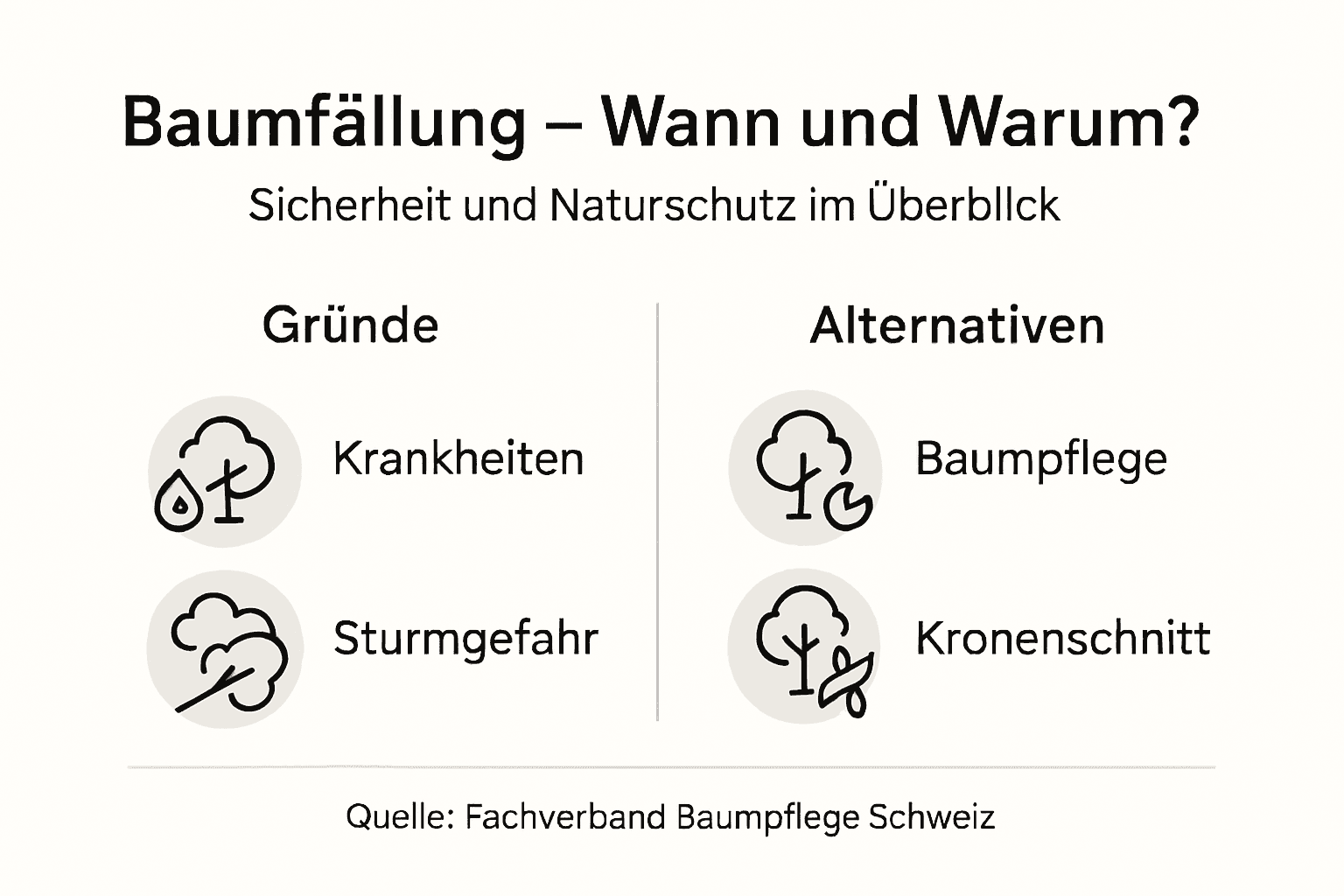 Die Infografik beleuchtet, warum Bäume gefällt werden und welche Alternativen es dazu gibt.