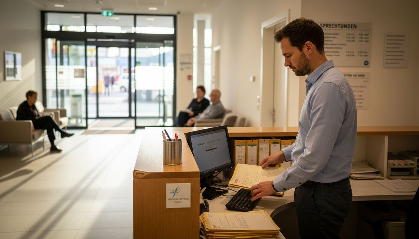 Am Empfang werden die Patientendaten direkt digital erfasst.