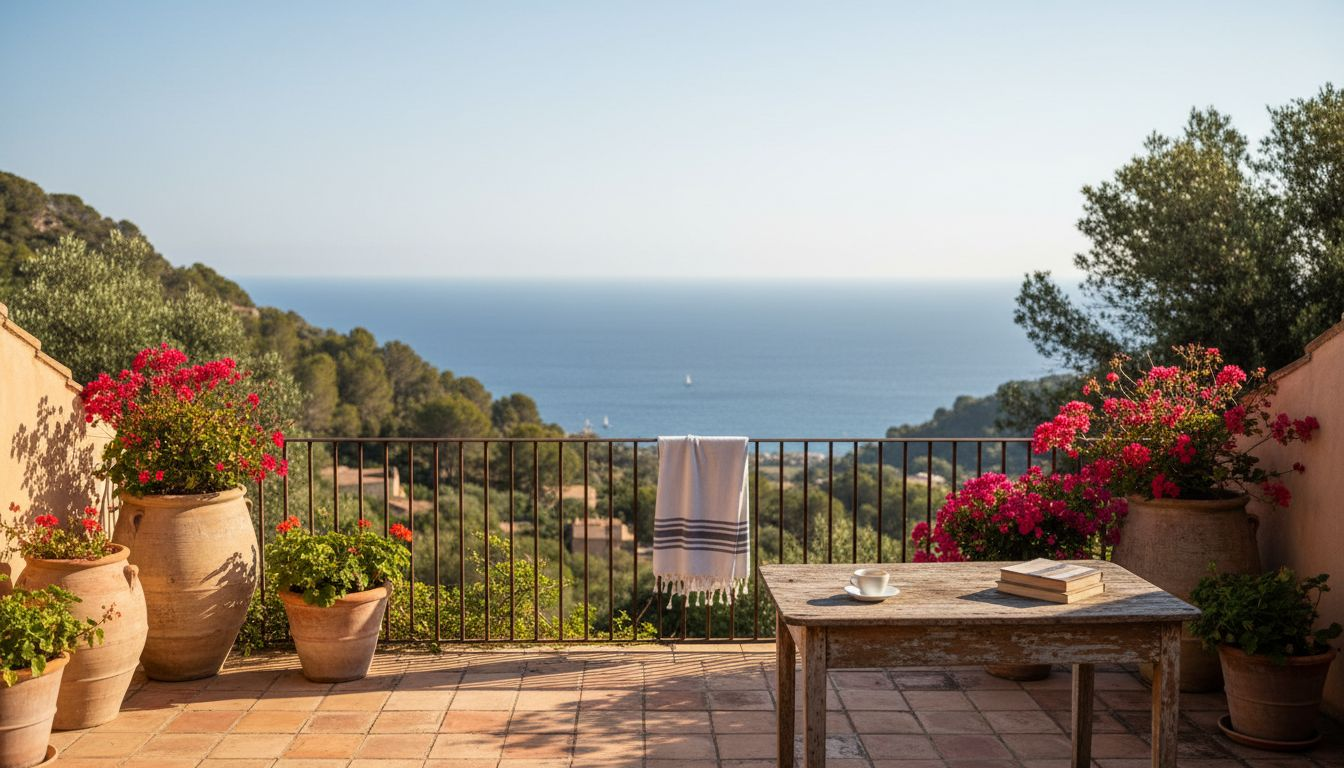 Retired couple relaxing on Mallorca villa terrace