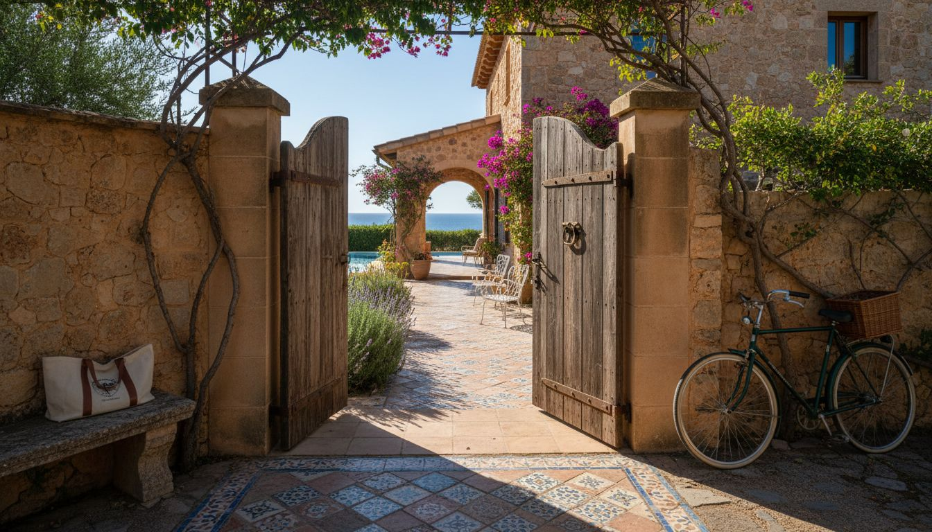 Agent opening gate of Mallorca stone villa