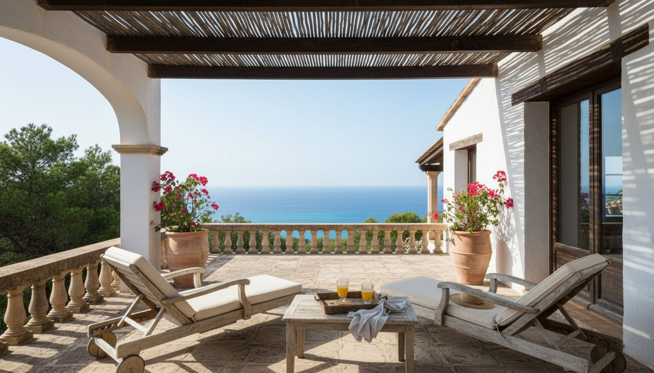 American couple viewing Mallorca villa terrace