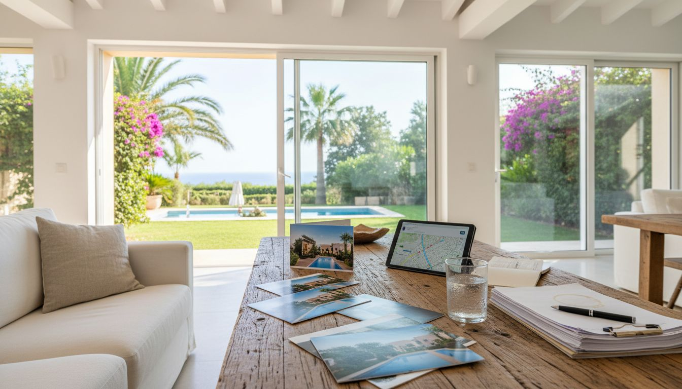Couple reviewing Mallorca luxury property brochures
