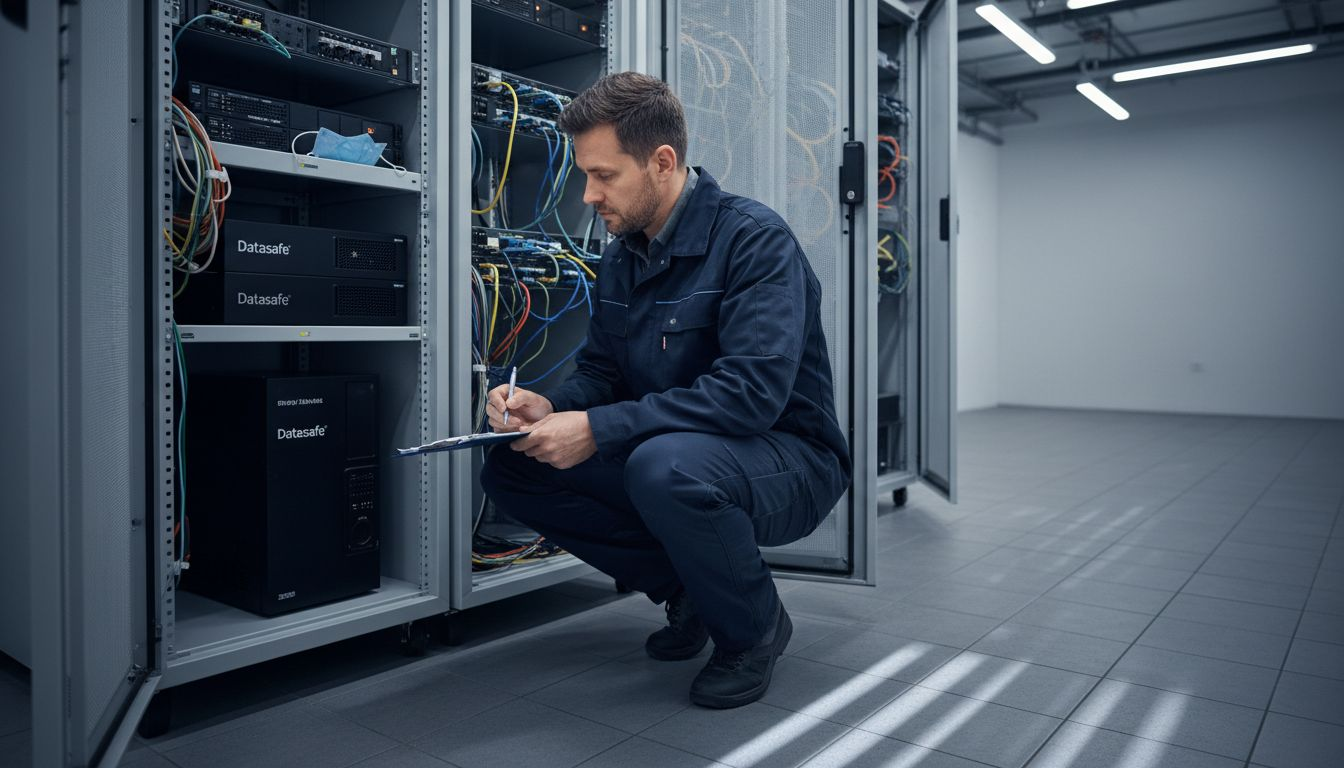 Ein IT-Experte überprüft den Server in der Praxis auf mögliche Sicherheitslücken.