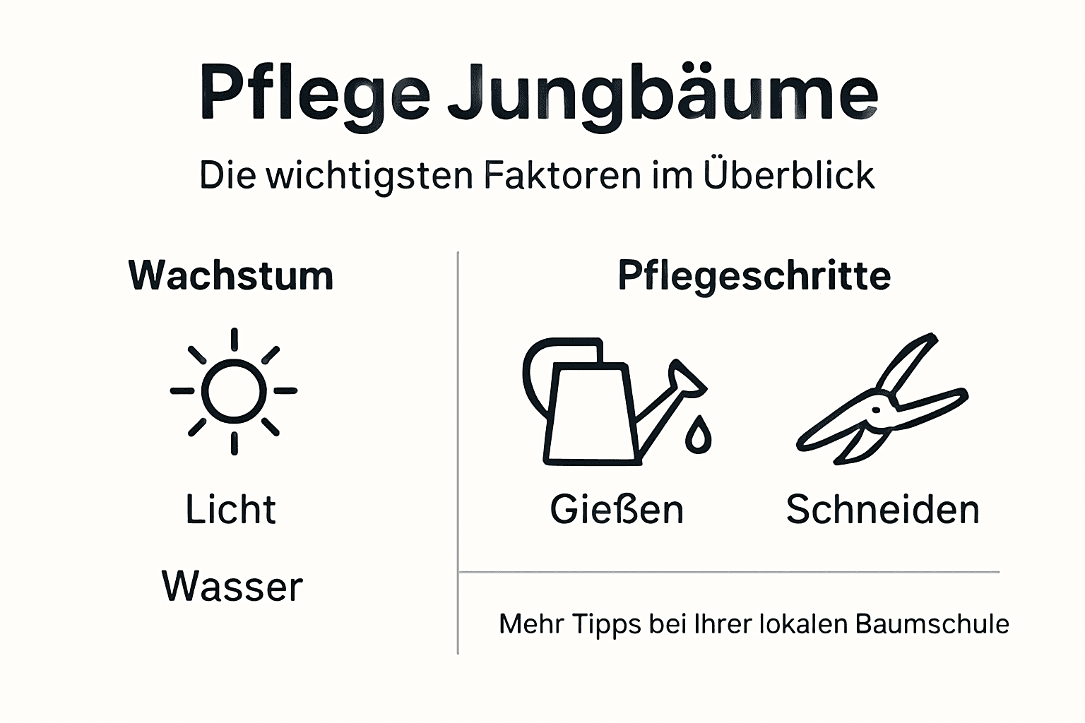 In dieser Infografik erfahren Sie, worauf es bei der Pflege junger Bäume wirklich ankommt.
