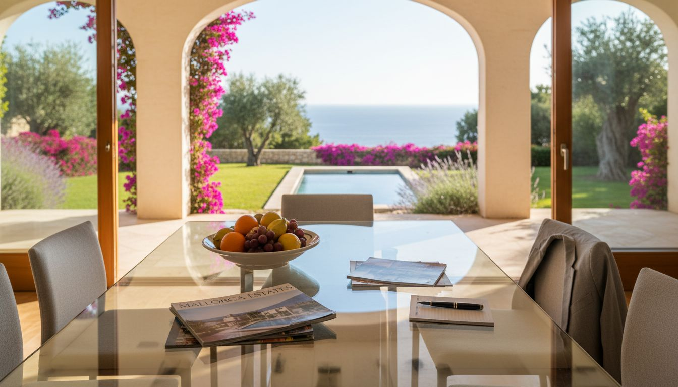 Couple reviewing Mallorca luxury property brochures
