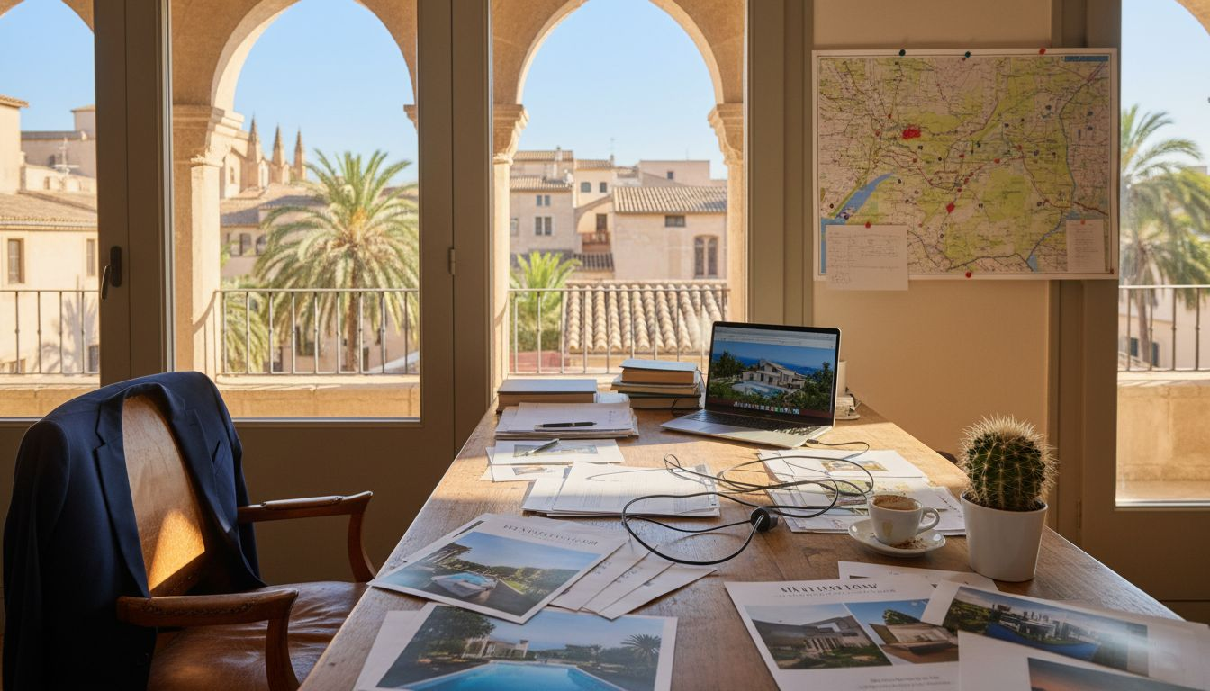 American inspecting Mallorca property documents in office