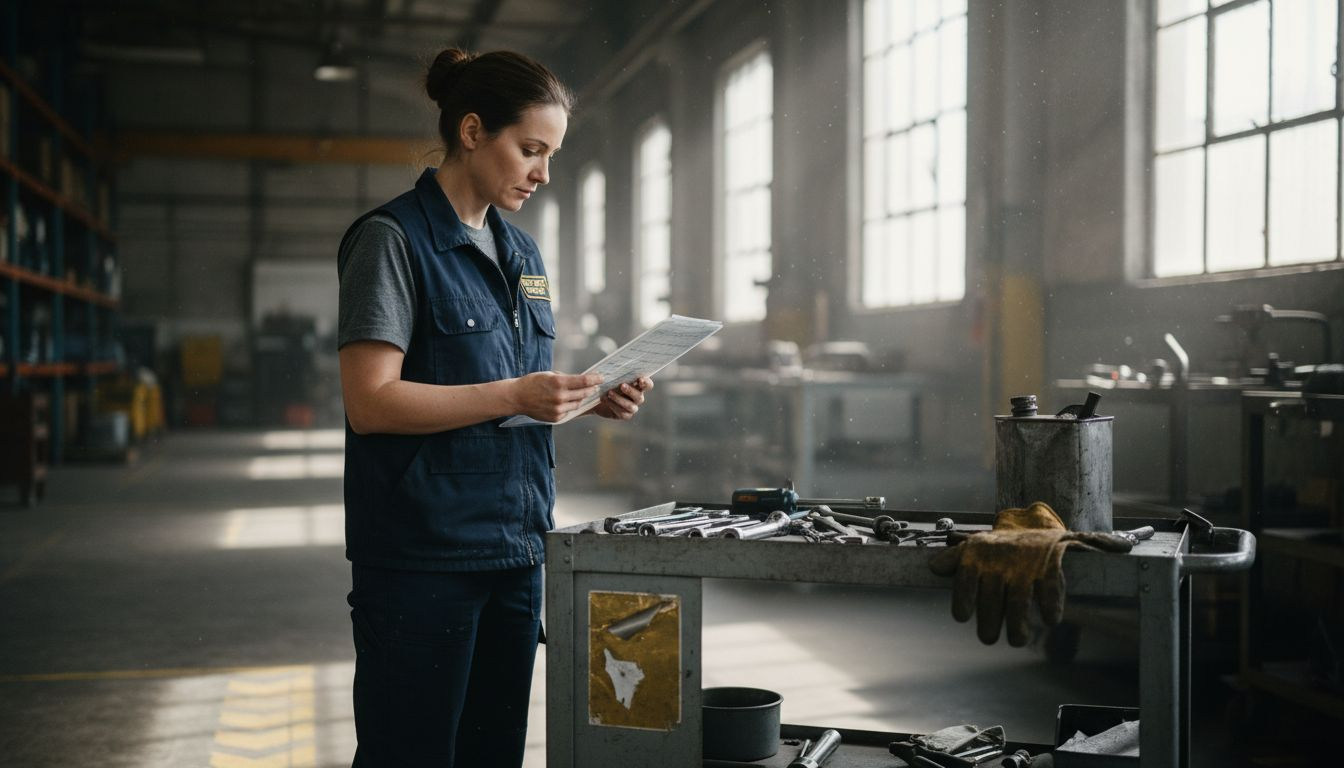 Worker verifying flexible shaft tool checklist