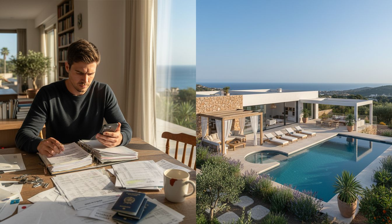 Man organizing mortgage documents at table