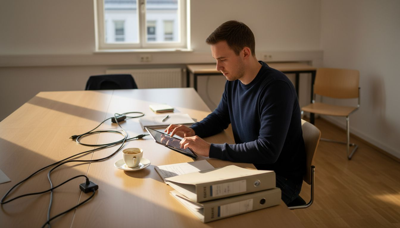 Ein Mann steuert seine Immobiliengeschäfte bequem über das Tablet.