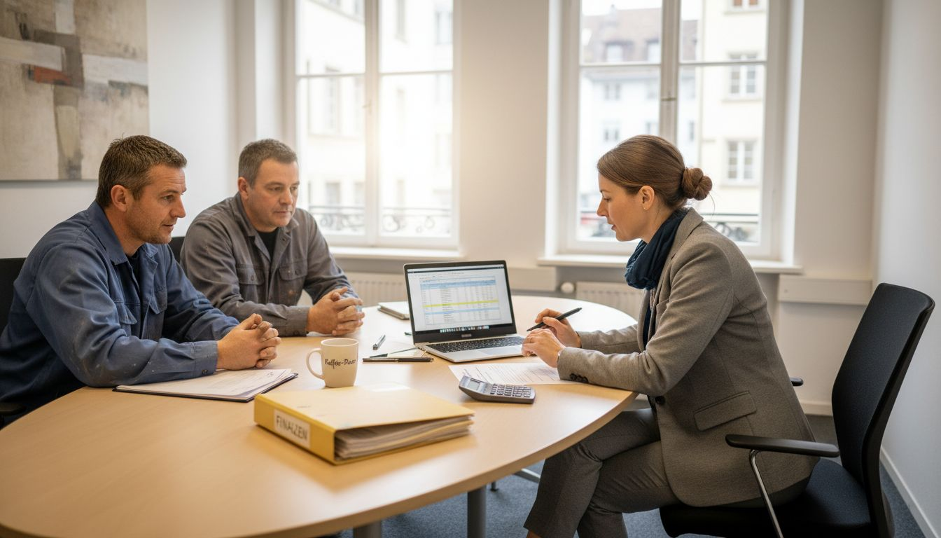 Eine Expertin zeigt Handwerksbetrieben, wie sie Förderanträge richtig ausfüllen.