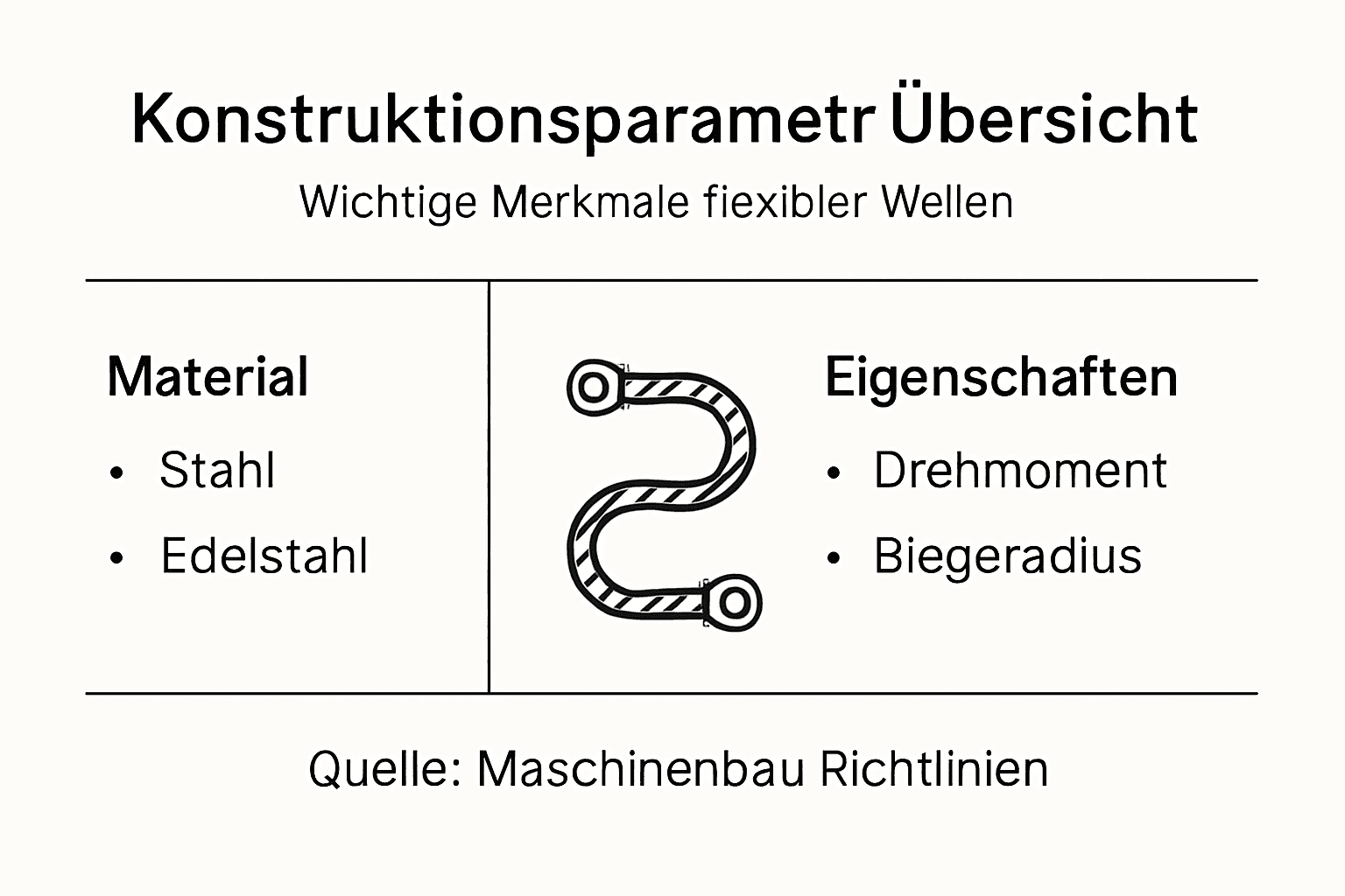 Übersichtsgrafik zu den wichtigsten Konstruktionsmerkmalen flexibler Wellen