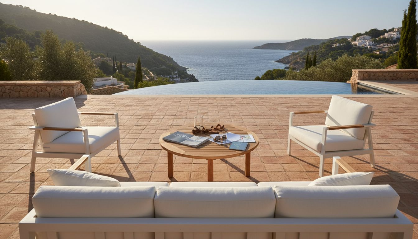 Luxury property buyers on Mallorca villa terrace
